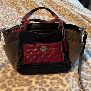 Coach bag-black, grey and red. Crossbody. Lightly used.